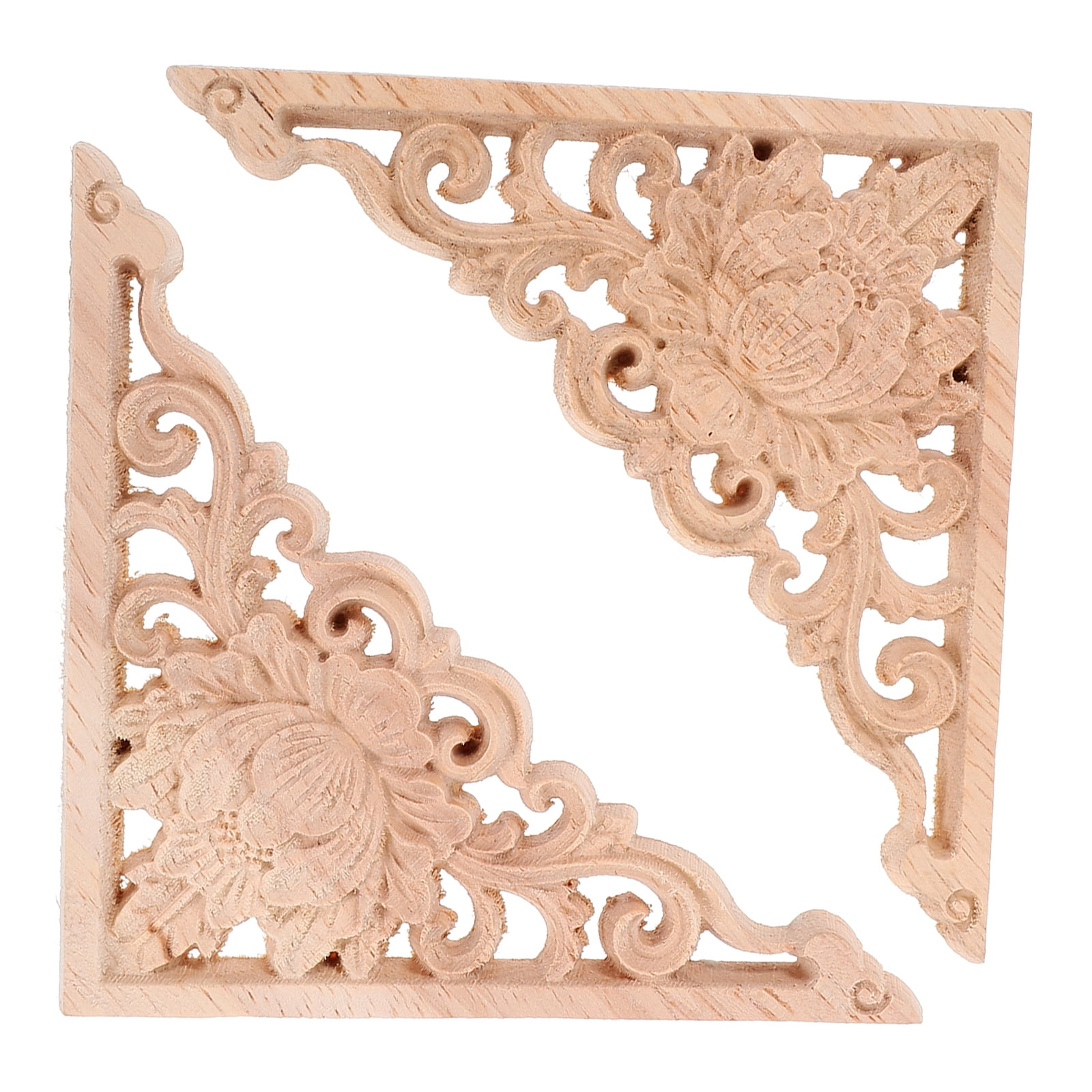 2pcs Wooden Onlay Applique Unpainted Carving Applique Cabinet Dresser Closet Applique