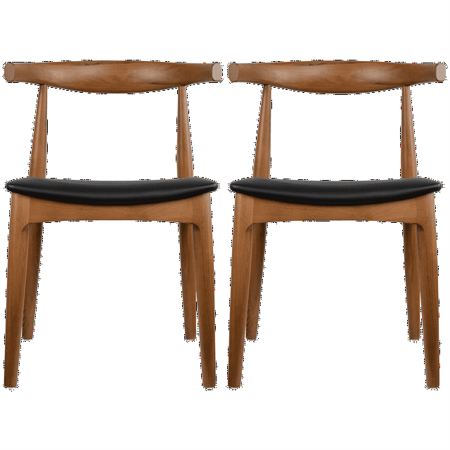 2xhome Set of 2 Solid Wood Farmhouse Dining Elbow Chairs with PU Leather Cushion Seats - Kennedy Presidential Accent Armchairs for Kitchen Dining Room or Office, Espresso