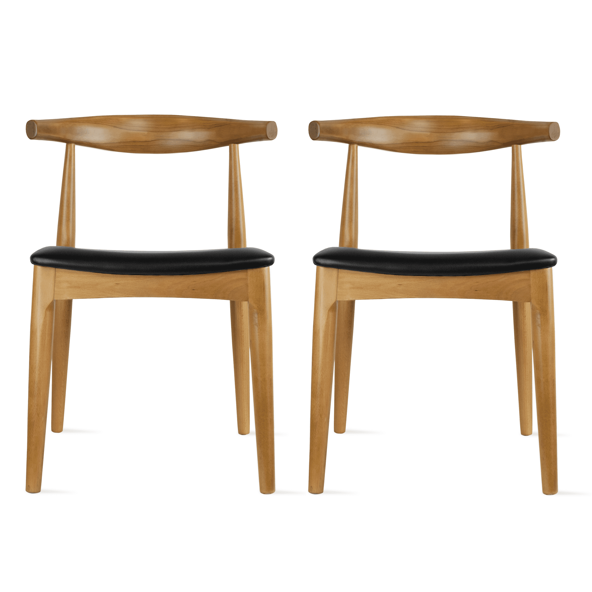 2xhome Wooden Farmhouse Dining Chair with PU Leather Seat Cushion, Mid Century Accent Chair for Kitchen, Dining Room, or Office, Walnut