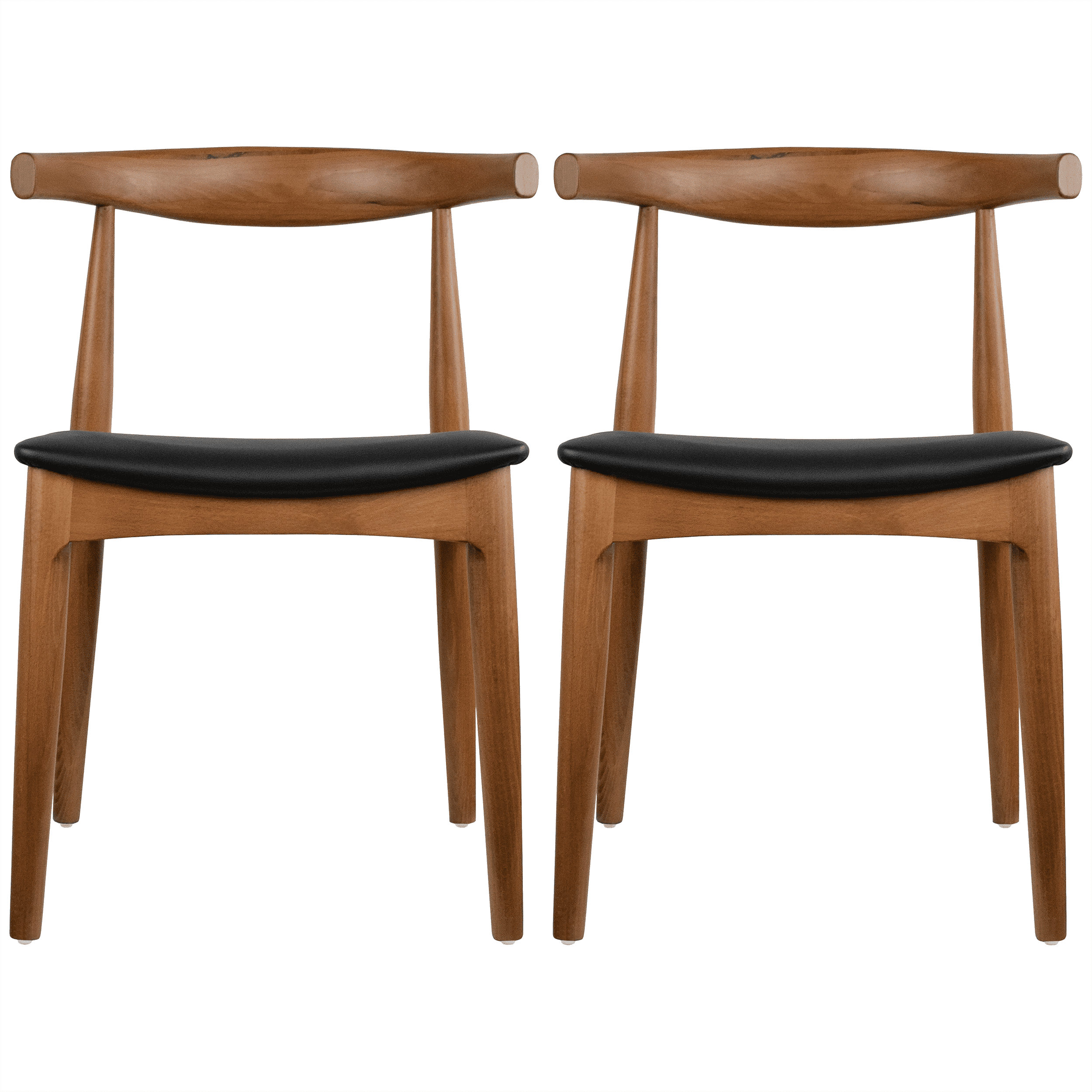 2xhome Set of 2 Solid Wood Farmhouse Dining Elbow Chairs with PU Leather Cushion Seats - Kennedy Presidential Accent Armchairs for Kitchen Dining Room or Office, Espresso