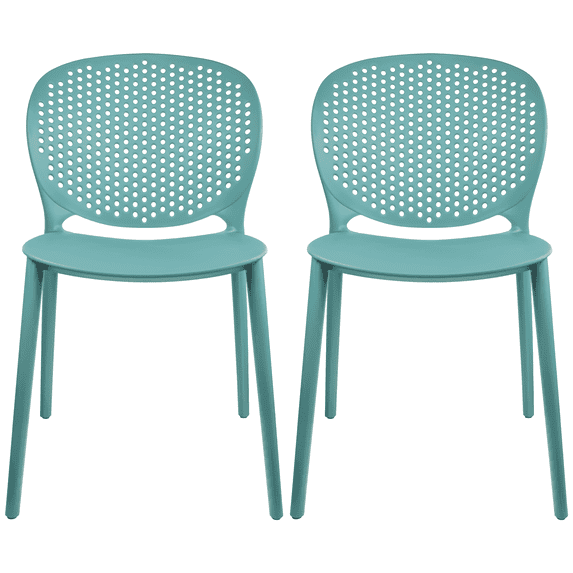 2xhome Set of 2 Modern Pool Patio Chairs, Contemporary Plastic Armless Dining Accent Side Chairs for Indoor or Outdoor Use, Teal