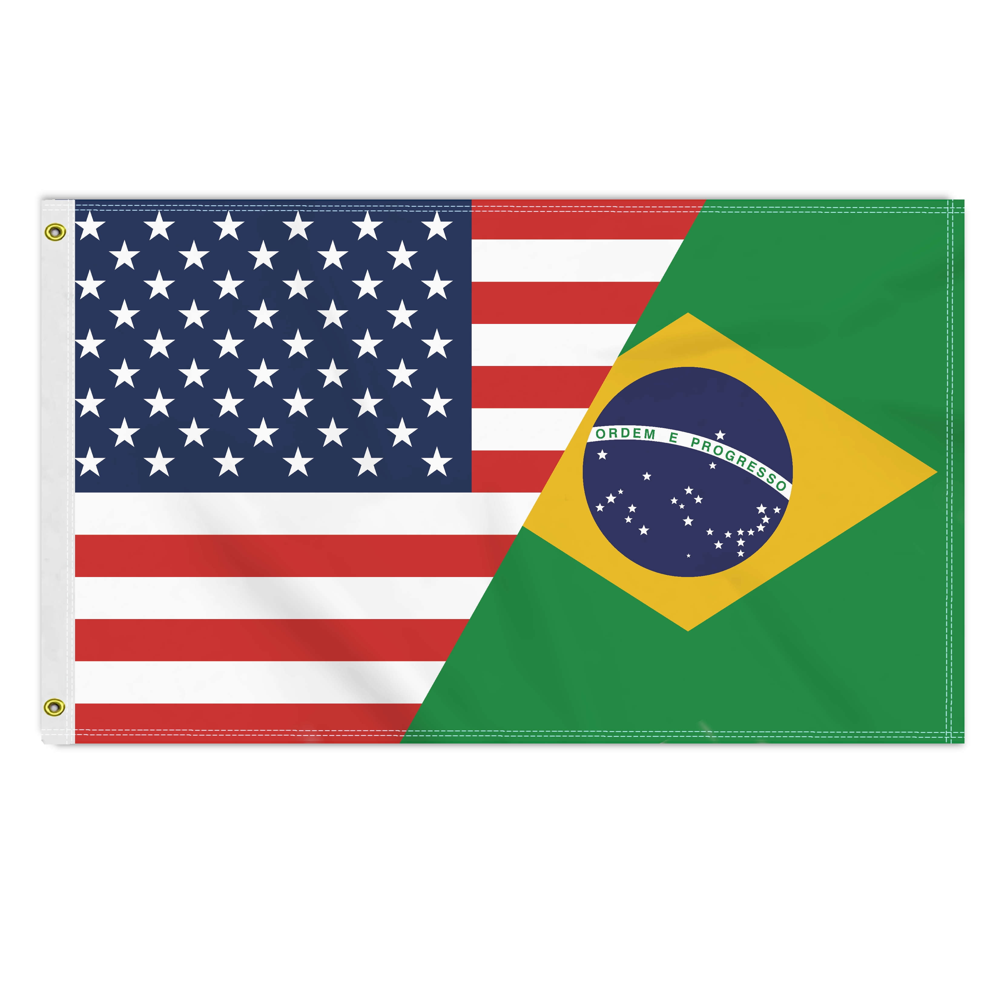 3×5 FT Brazil USA Flag, Large 150D America Brazilian Outdoor Banner,Double Side Printing Decor For Patio Garden With Brass Gromment