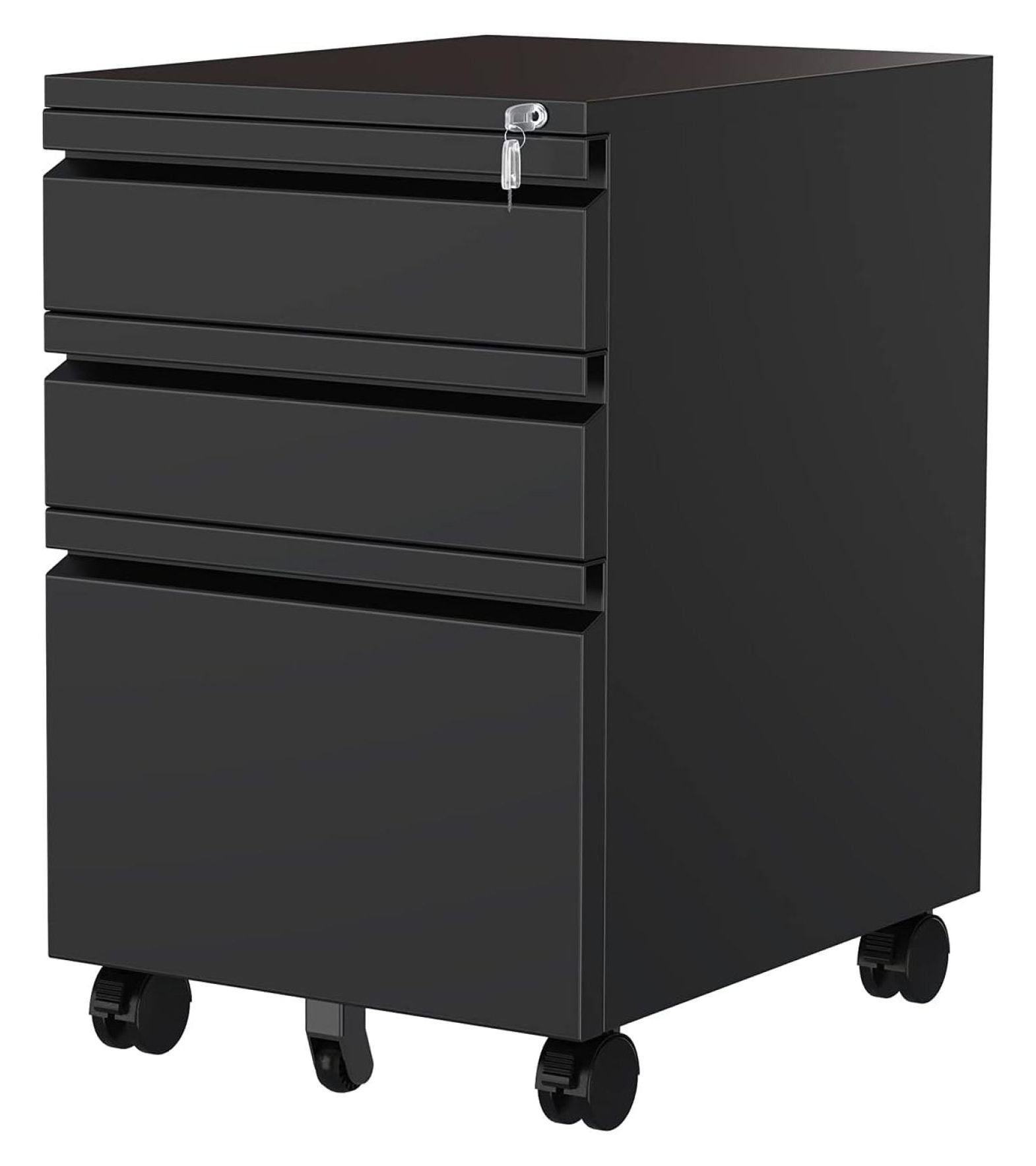 MIIIKO File Cabinet 3 Drawers on Wheels Under Desk, Black Metal Rolling File Cabinets with Lock for Home Office, Un-Assembled Filing Cabinet with Lock