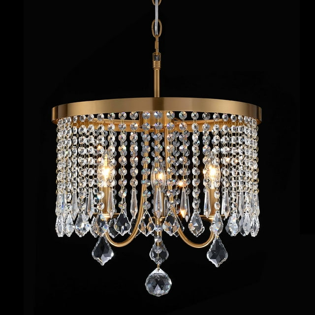 3-Light 16.25 in Antique Brass Finish Crystal Chandelier