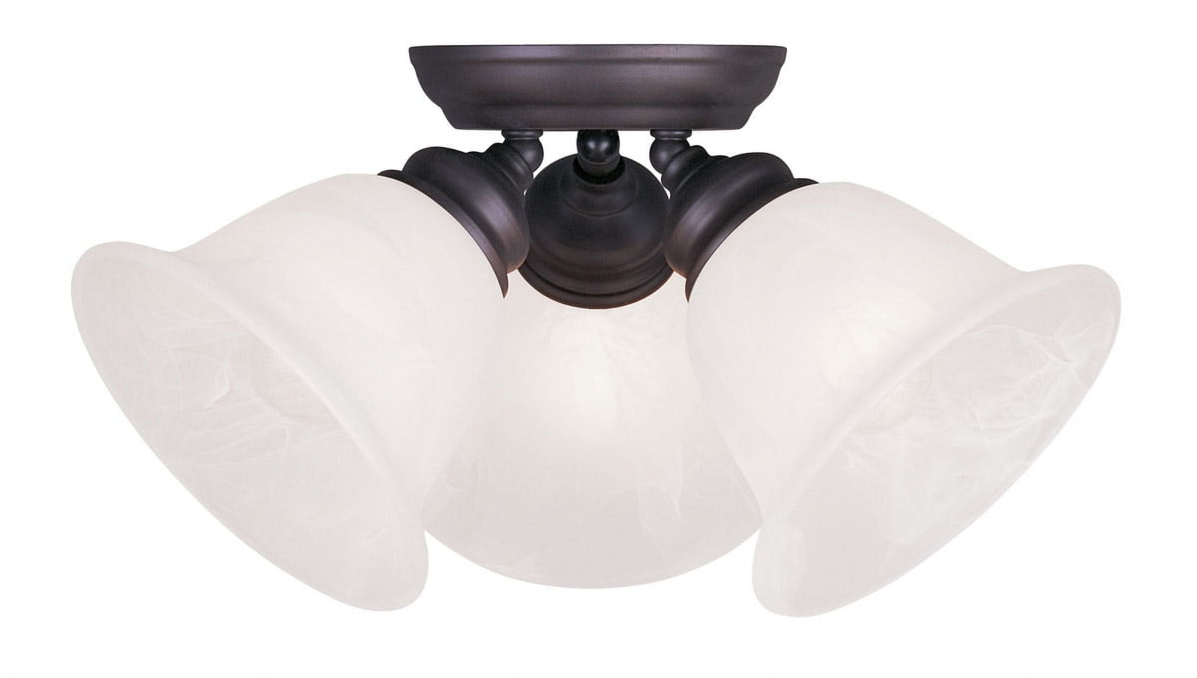3 Light Bronze Ceiling Light fixture with White Alabaster Glass Shade