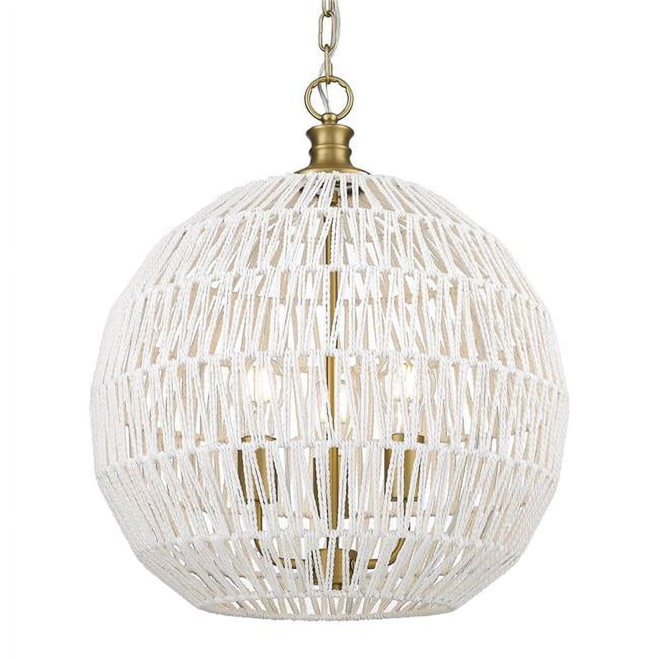 Golden Lighting Florence 3-Light Pendant in Brushed Champagne Bronze with Bleached White Raphia Rope