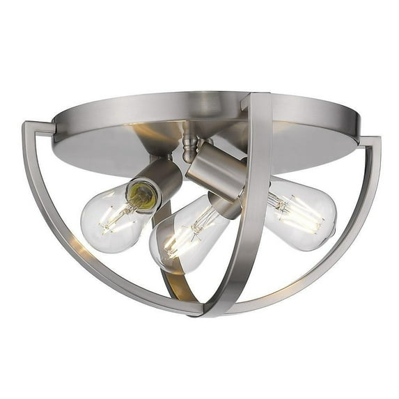 Golden Lighting Colson 3-Light Flush Mount in Pewter