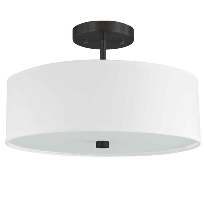 3 Light Incandescent Matte Black Semi-Flush Fixture with White Shade