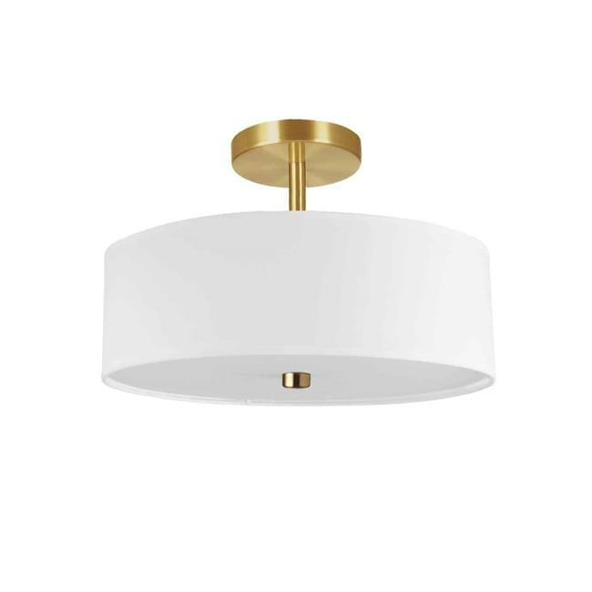 3 Light Incandescent Semi-Flush Mount, Aged Brass with White Shade