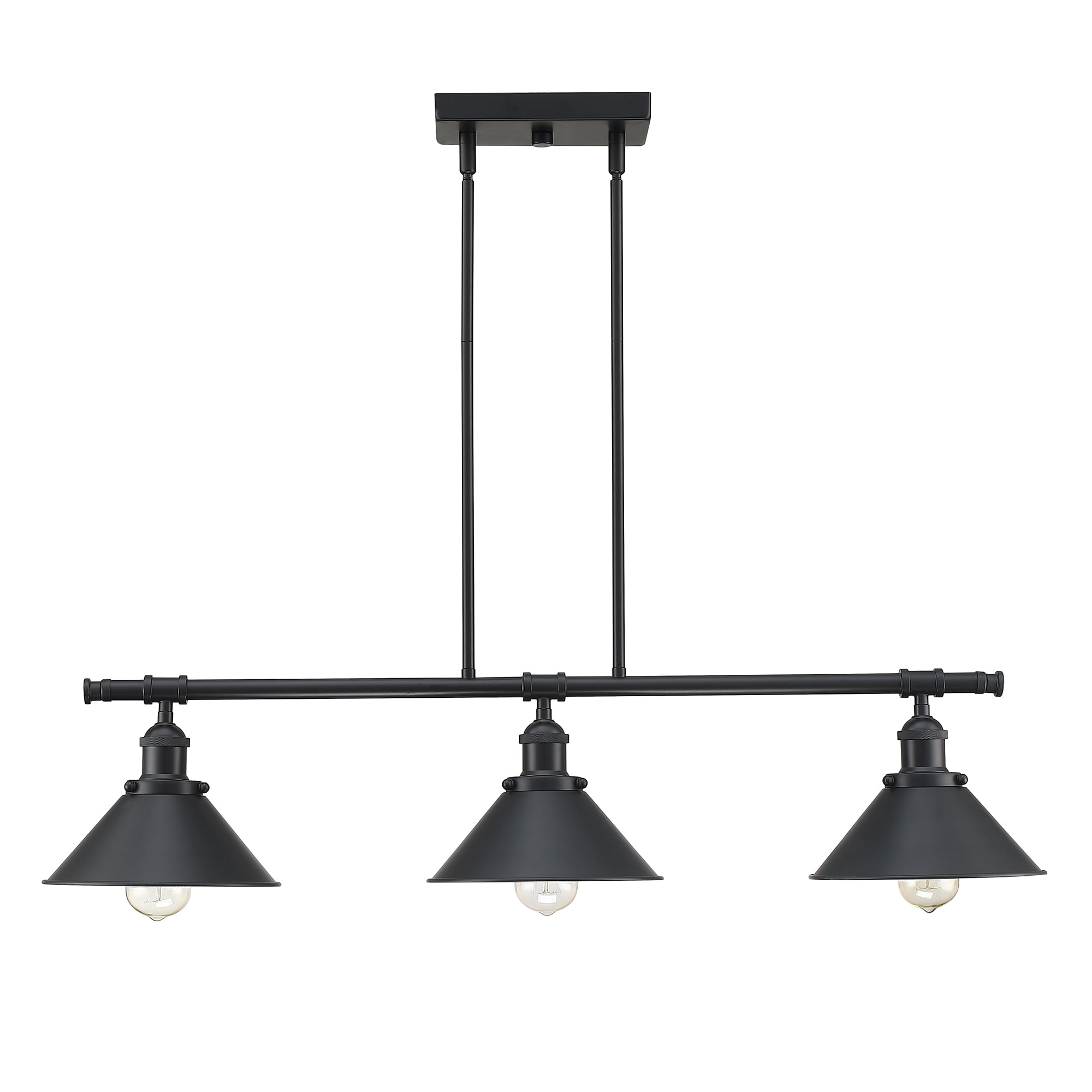 3-Light Matte Black Pendant Lighting for Kitchen Island Industrial Ceiling Mount Light Fixture for Dining Room, Living Room, Dining Table, Bars with Gold Painting Inside Finish
