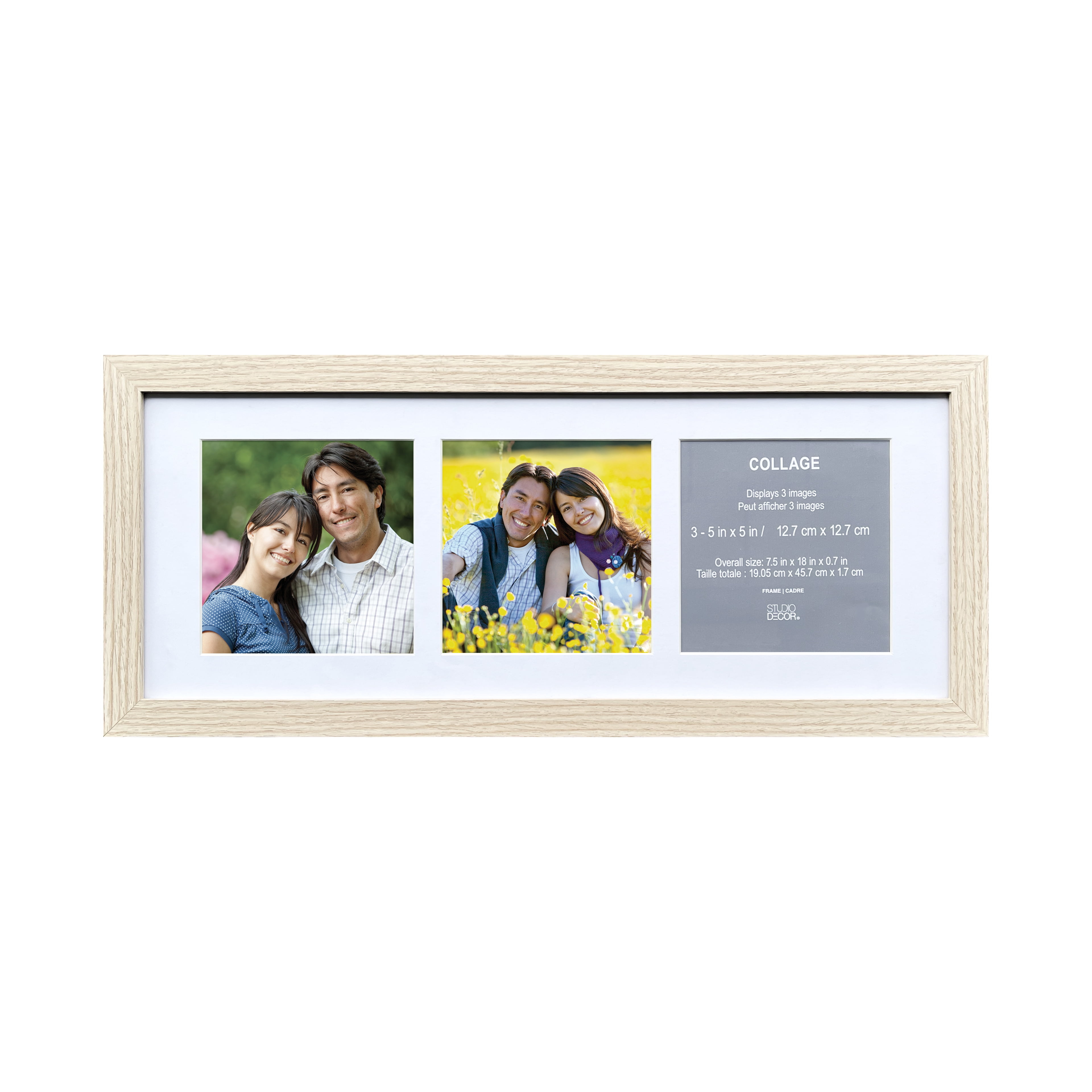 3-Opening 5" x 5" Natural Woodgrain Collage Picture Frame with Mat by Studio Décor - Includes Pre-attached Hanging Hardware - Horizontal or Vertical Display - 1 Pack