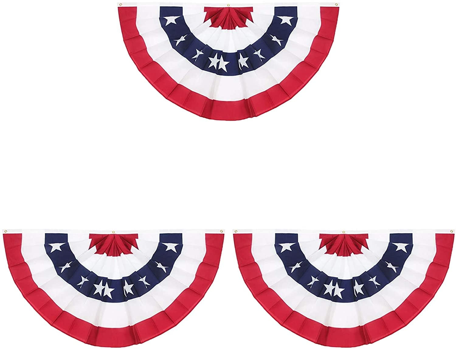 3-Pack American USA Patriotic Flag Bunting,3X1.5 Ft Pleated Fan Flag The United States Half Fan Banner for Indoor/Outdoor Decoration
