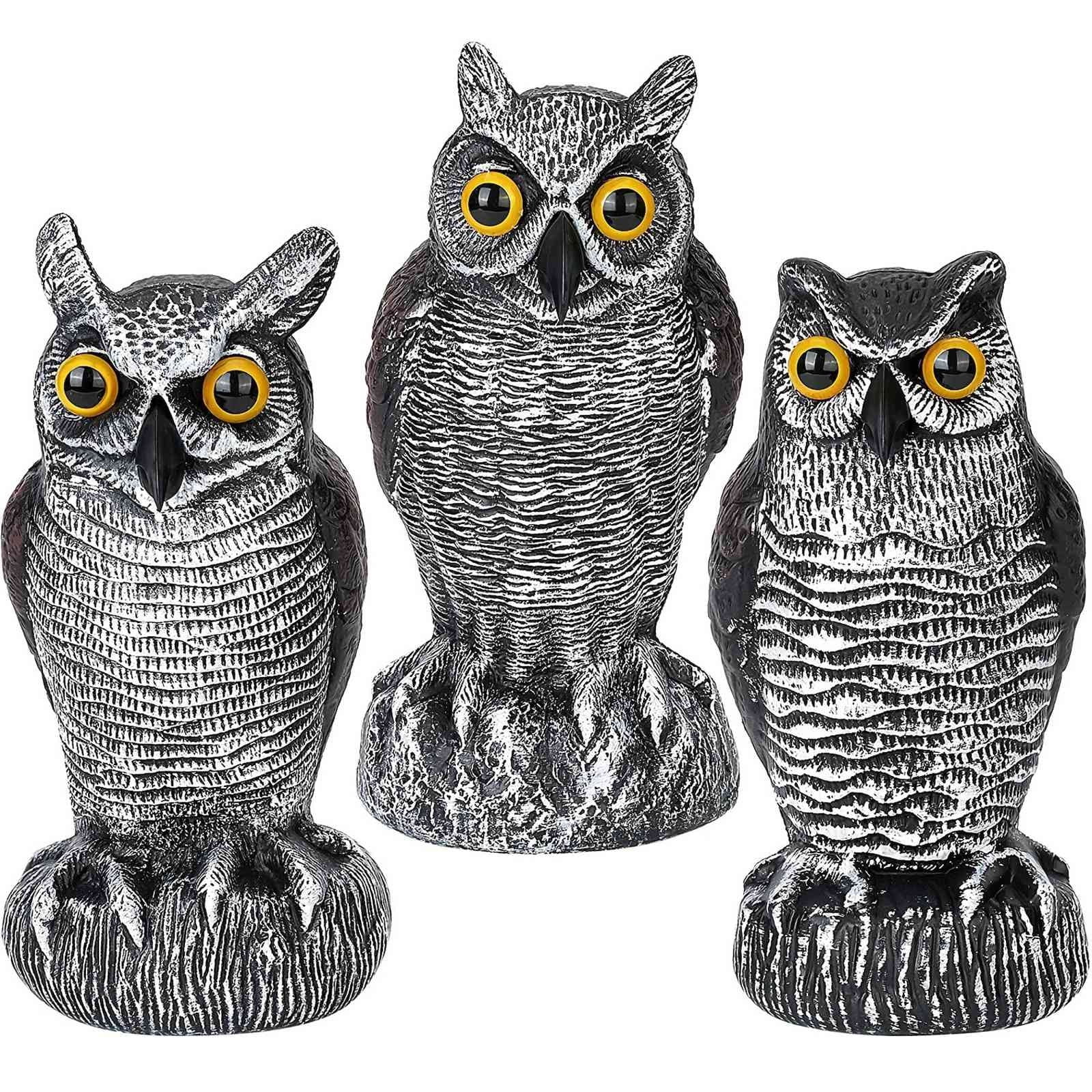 3 Pack Fake Owl Decoys to Scare Birds Away from Gardens and Patios, Lifelike Simulation Owl Bird Deterrent, Nature Enemy Scarecrow Plastic Owl Statues, Pest Repellent, Pigeon Deterrent
