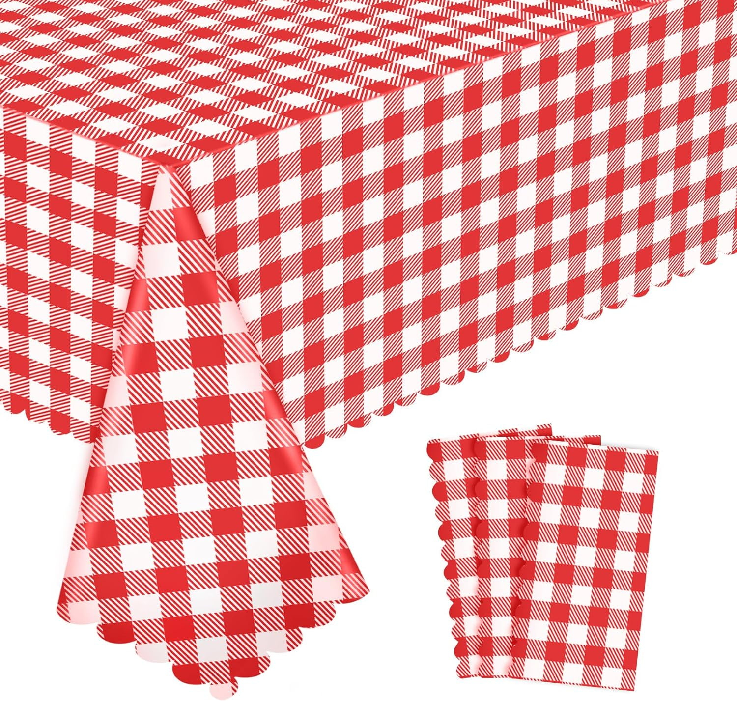 ARCOCO-3 Pack Red and White Checkered Tablecloth, 54 X 108Inch Plastic Red Gingham Table Cloth Disposable Spring Picnic Tablecloths Waterproof Red Checkered Table Cover for BBQ Picnic Barbecue Birthd
