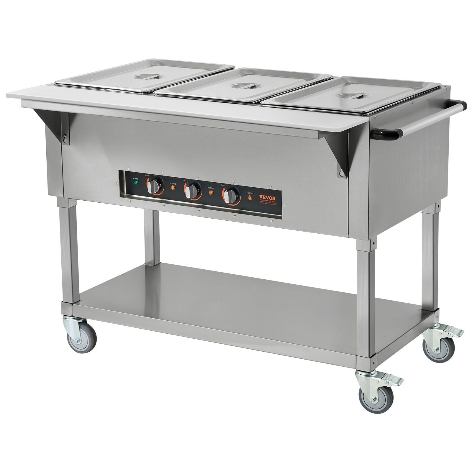 3-Pan Commercial Food Warmer, 3 x 20.6QT Electric Steam Table, 1500W Professional Buffet Catering Food Warmer with 4 Wheels (2 Lockable), Food Grade Stainless Steel Server for Party Restaurant