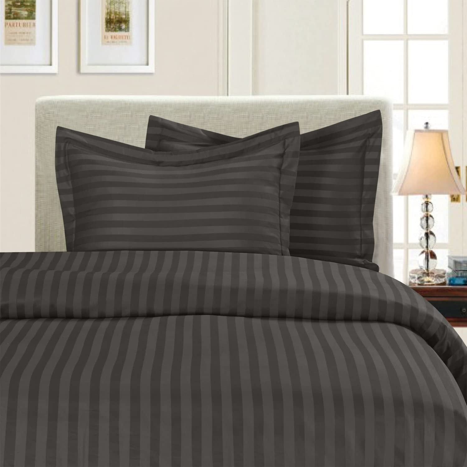 Elegant Comfort 3-Piece Gray Damask Stripe Duvet Sets, Queen