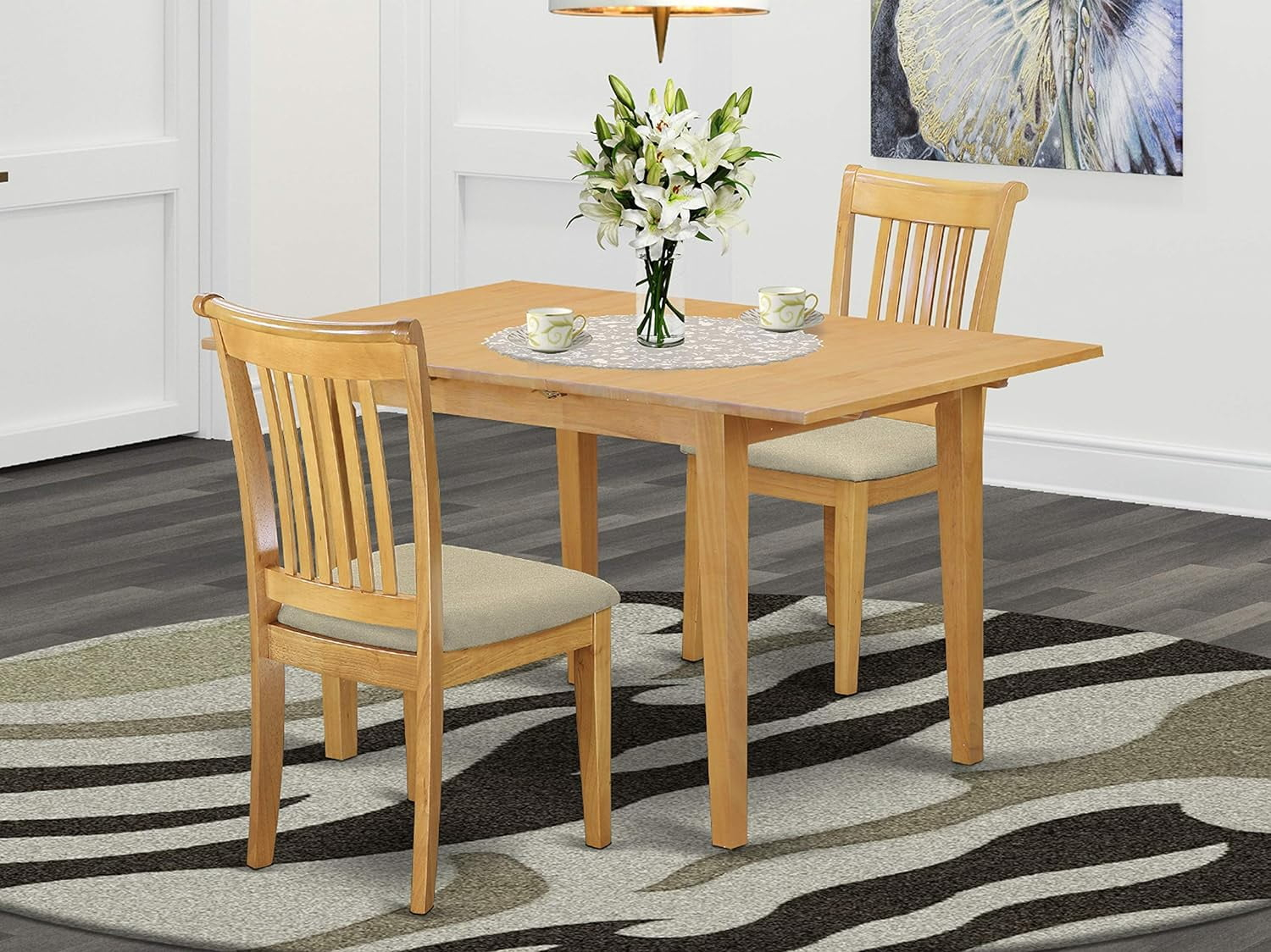 Dinette Table Set 3 Piece - Kitchen Table with Chairs, Small Space Dining Set, Oak Finish