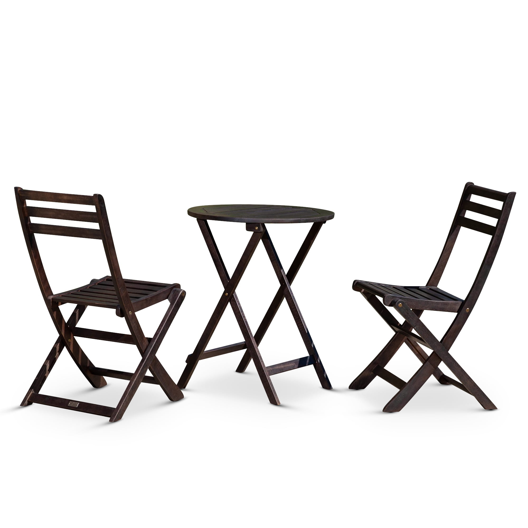 DTY Outdoor Living Twin Lakes 3-Piece Eucalyptus Café Bistro Set - Espresso, Square Table