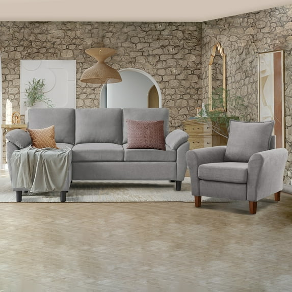 3-Piece Living Room Sectional Sofa Set with Chair and Ottoman Charcoal