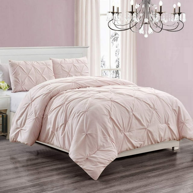 Juego de Edredón de Microfibra de 3 Piezas, Ropa de Cama Alternativa con Pliegues, Decoración de Dormitorio para Niñas de Color Rosa Rubor, Tamaño QUEEN para Todas las Estaciones, JN1