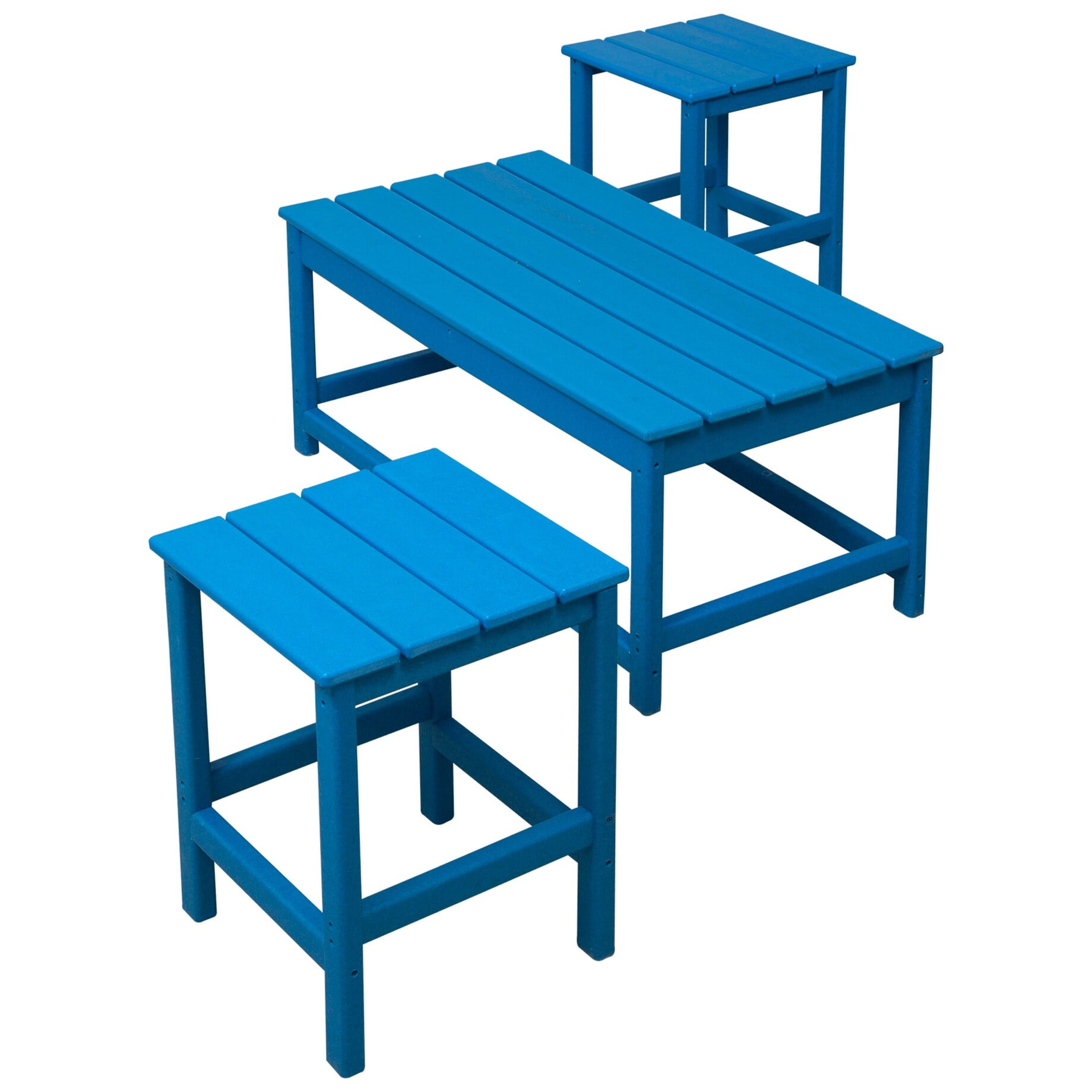 Polytrends  Laguna Hdpe All Weather Outdoor Patio Coffee And Side Tables (3-Piece Set) Pacific Blue