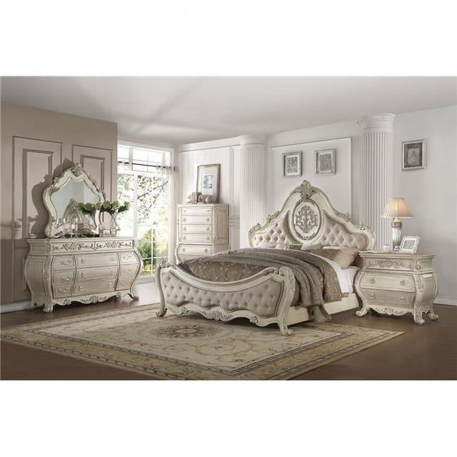 Acme Furniture Vintage Queen Traditional Panel Bed, Beige/Antique White