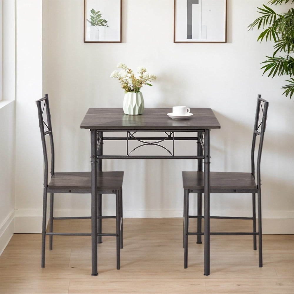 Juego de Mesa de Comedor de Cocina Retro de 3 Piezas, Mesa de Comedor y Sillas Gris