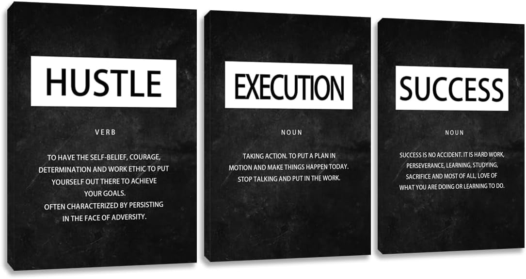 3 Pieces Motivational Office Wall Art Inspirational Canvas Wall Art Entrepreneur Quote Hustle Success Wall Paintings Picture Artwork for Bedroom Home Workplace Posters Wall Decor (36''''Wx 16''''H)