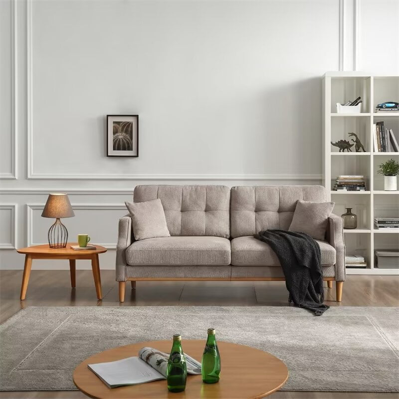 3 Seater Sofa with USB Charge Port and 2 Pillows, 70.1inch Waterproof Fabric Couch , Modern Sofa Lounge Couch for Compact Small Space, Living Room Apartment Office, Light Gray