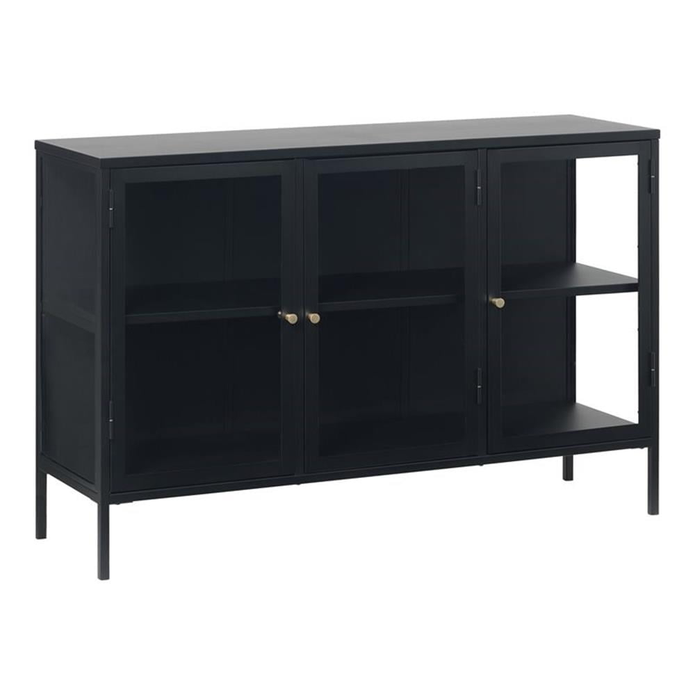 3-Section Metal and Glass Sideboard in Black