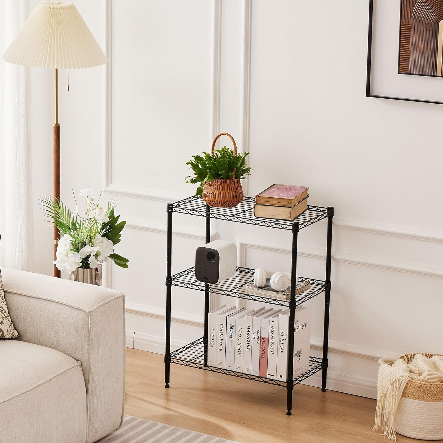 CONCETTA 3 Tier Storage Shelves, 23.62"W x 13.78"D x 30"H Adjustable Metal Wire Shelving Unit,Black