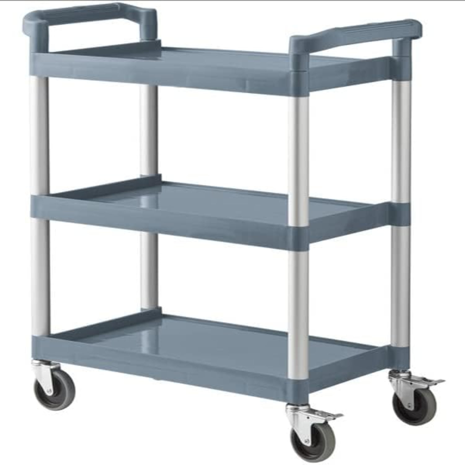 Service Cart Heavy Duty 3-Shelf Rolling Utility/Push Cart with Lockable Wheels, 360 lbs. Capacity, for Foodservice/Restaurant/Cleaning