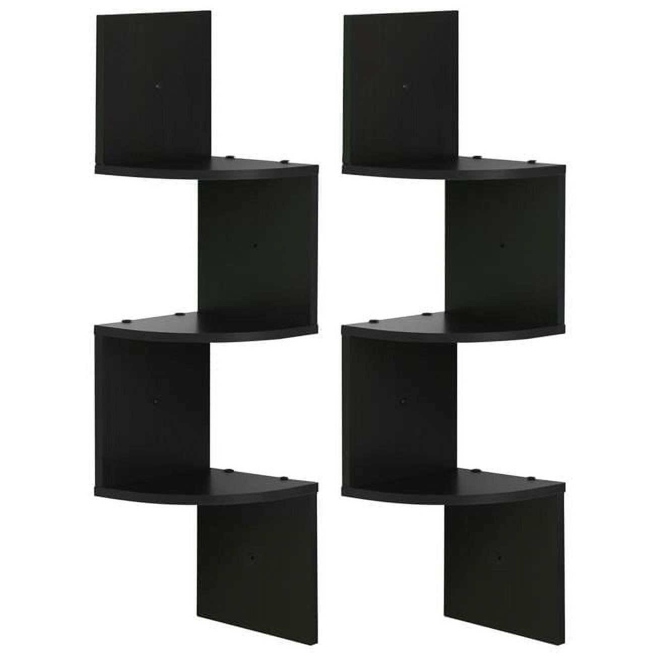 3 Tier Wall Mount Floating Corner Radial Shelf, Espresso - Set of 2