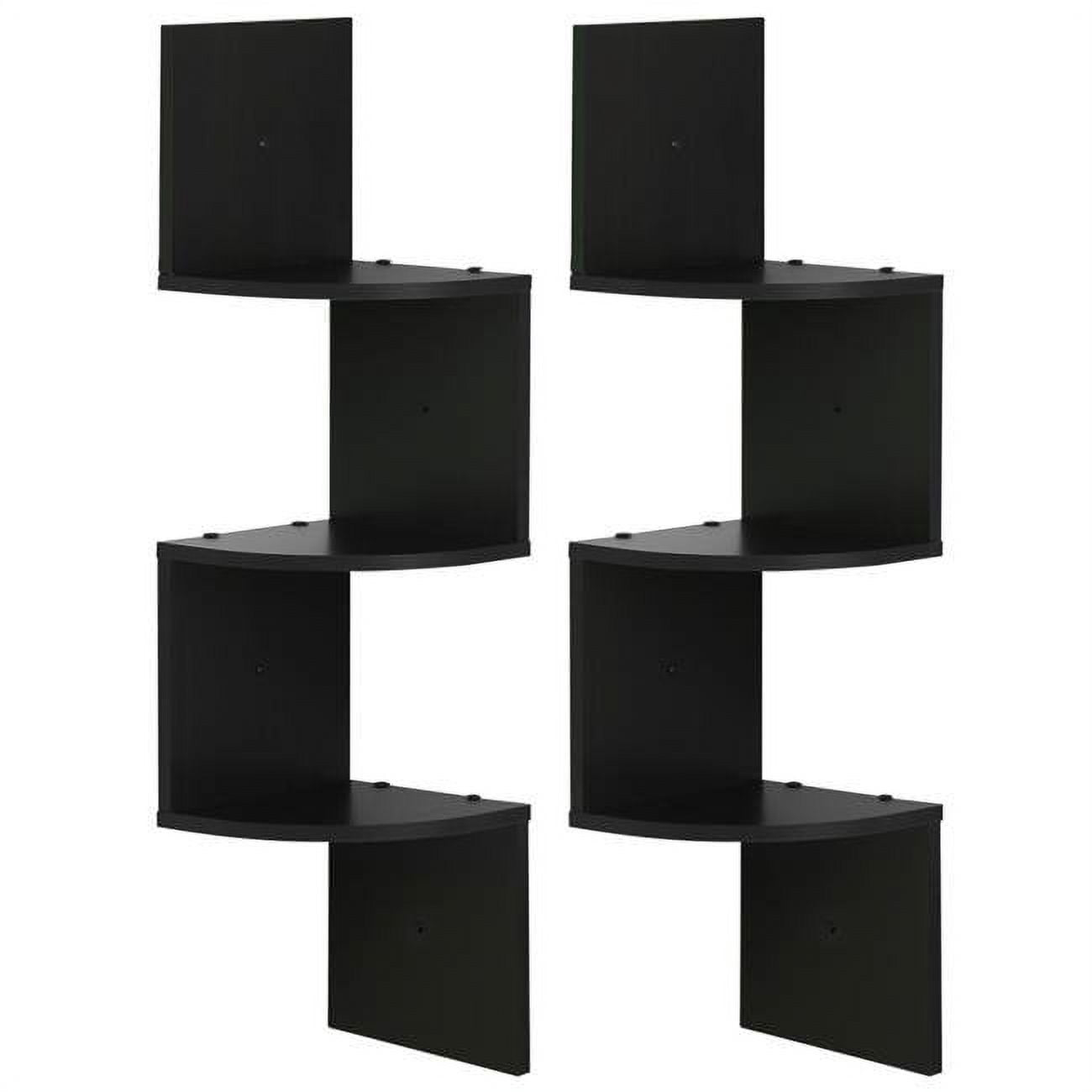 3 Tier Wall Mount Floating Corner Radial Shelf, Espresso - Set of 2