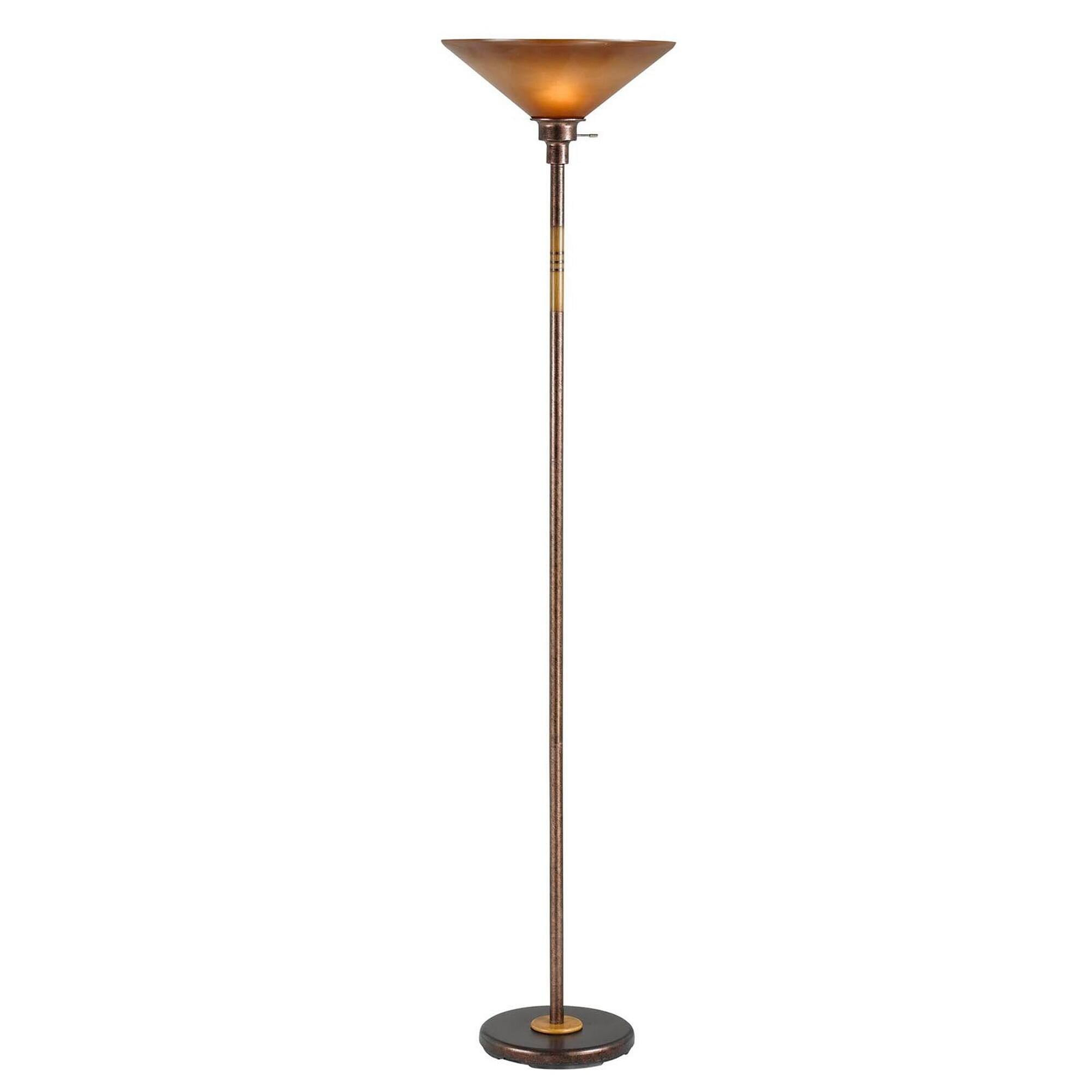 Benjara 3 Way Torchiere Floor Lamp with Frosted Glass shade and Stable Base, Bronze