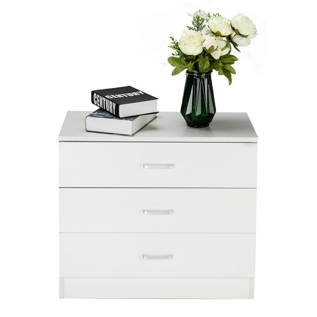 White Drawer Chest, Wood Dresser with 3 Drawer, Drawer Cabinet Storage Drawer Unit, Nightstand for Bedroom