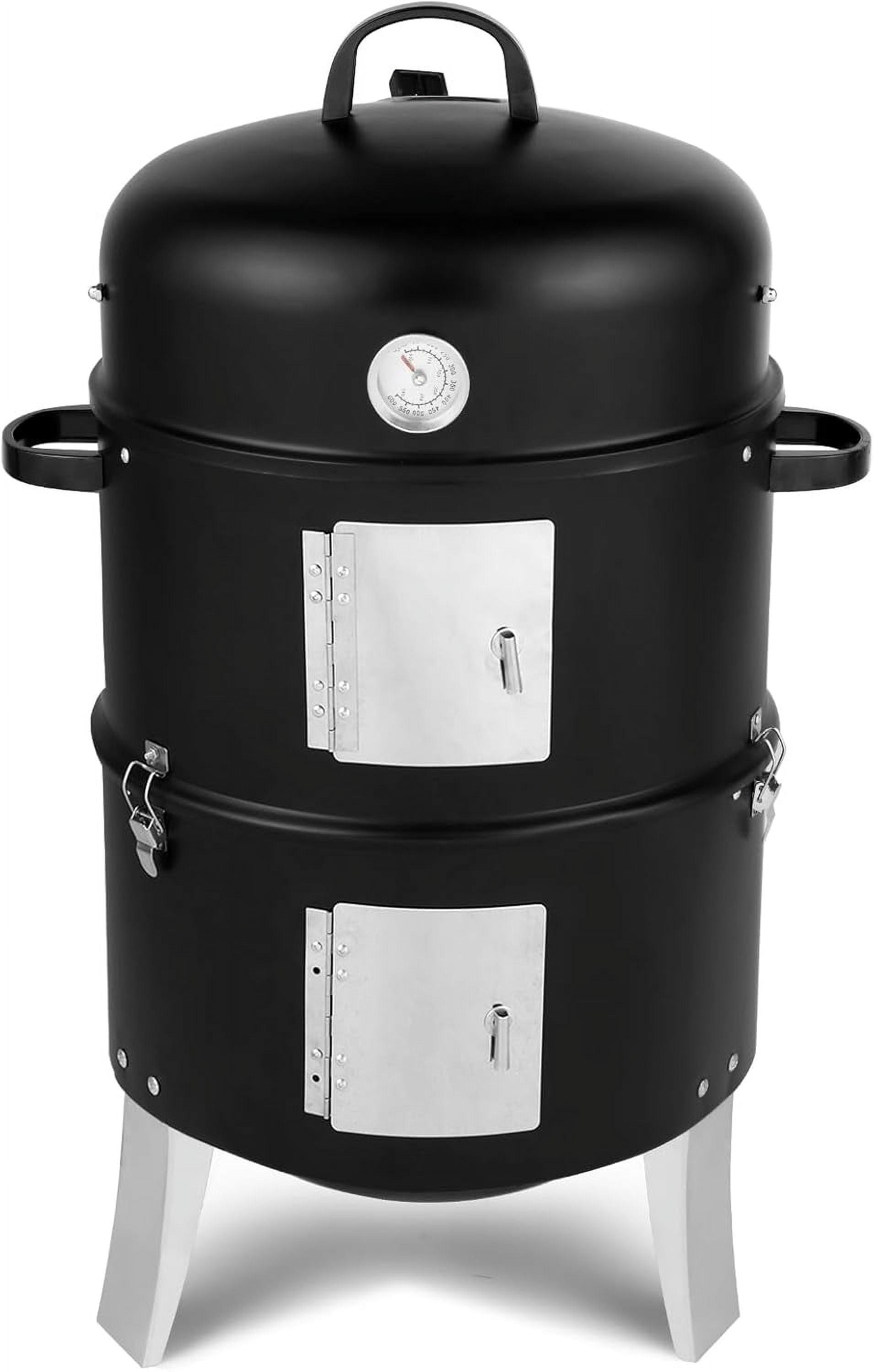 3-in-1 Vertical Charcoal Grill, Outdoor BBQ Charcoal Smoker with Built-in Thermometer, Air Vent, and 2 Access Doors, Perfect for Camping, Picnics, Backyard BBQs, and Tailgating Parties