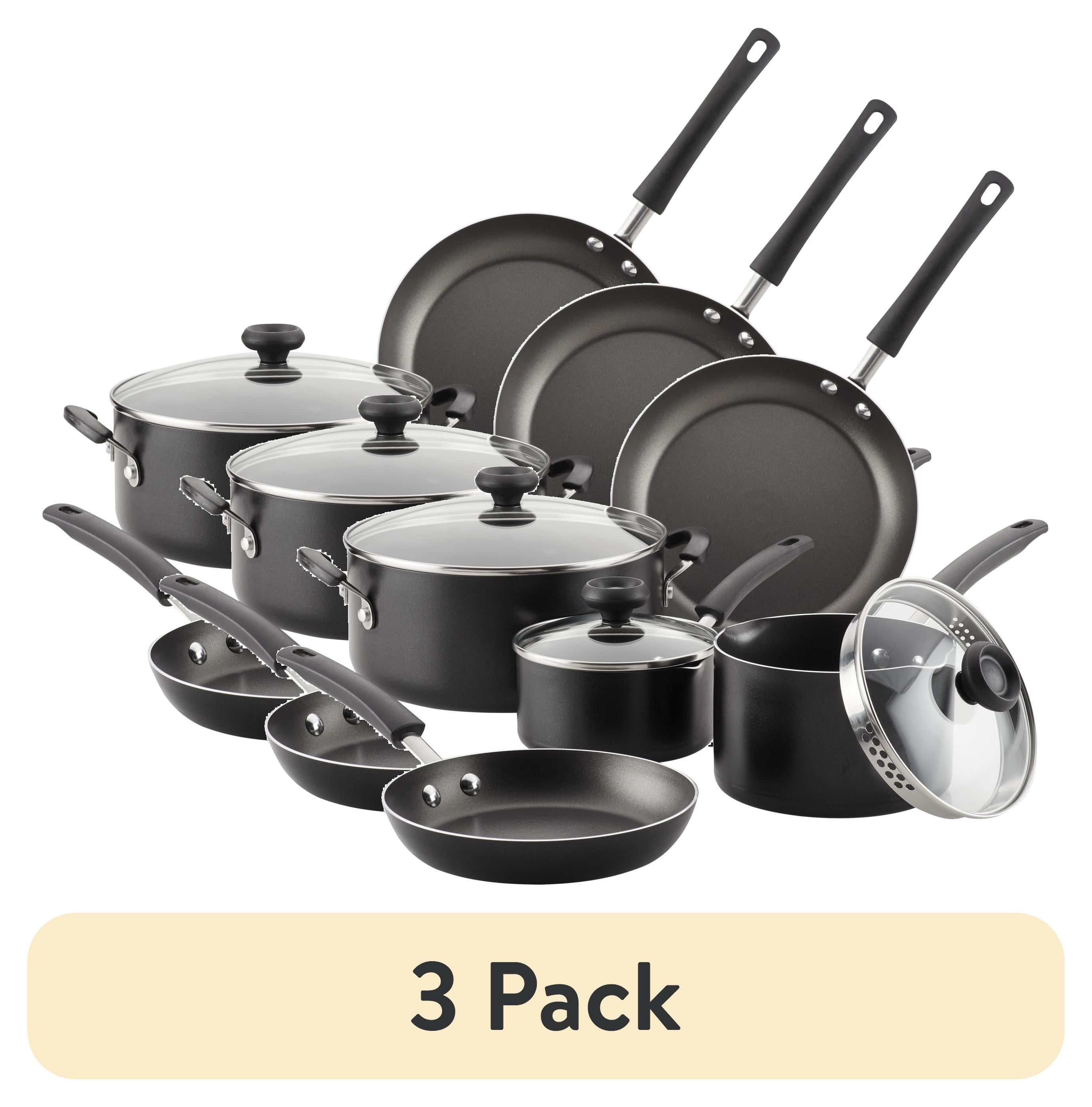 (3 pack) Farberware 12-Piece Easy Clean Nonstick Pots and Pans/Cookware Set, Black