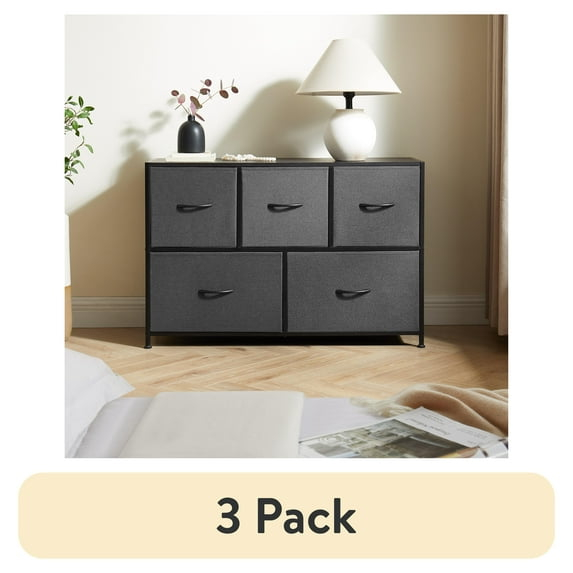 Mainstays 5 Drawer Fabric Storage Dresser for Bedroom, Grey