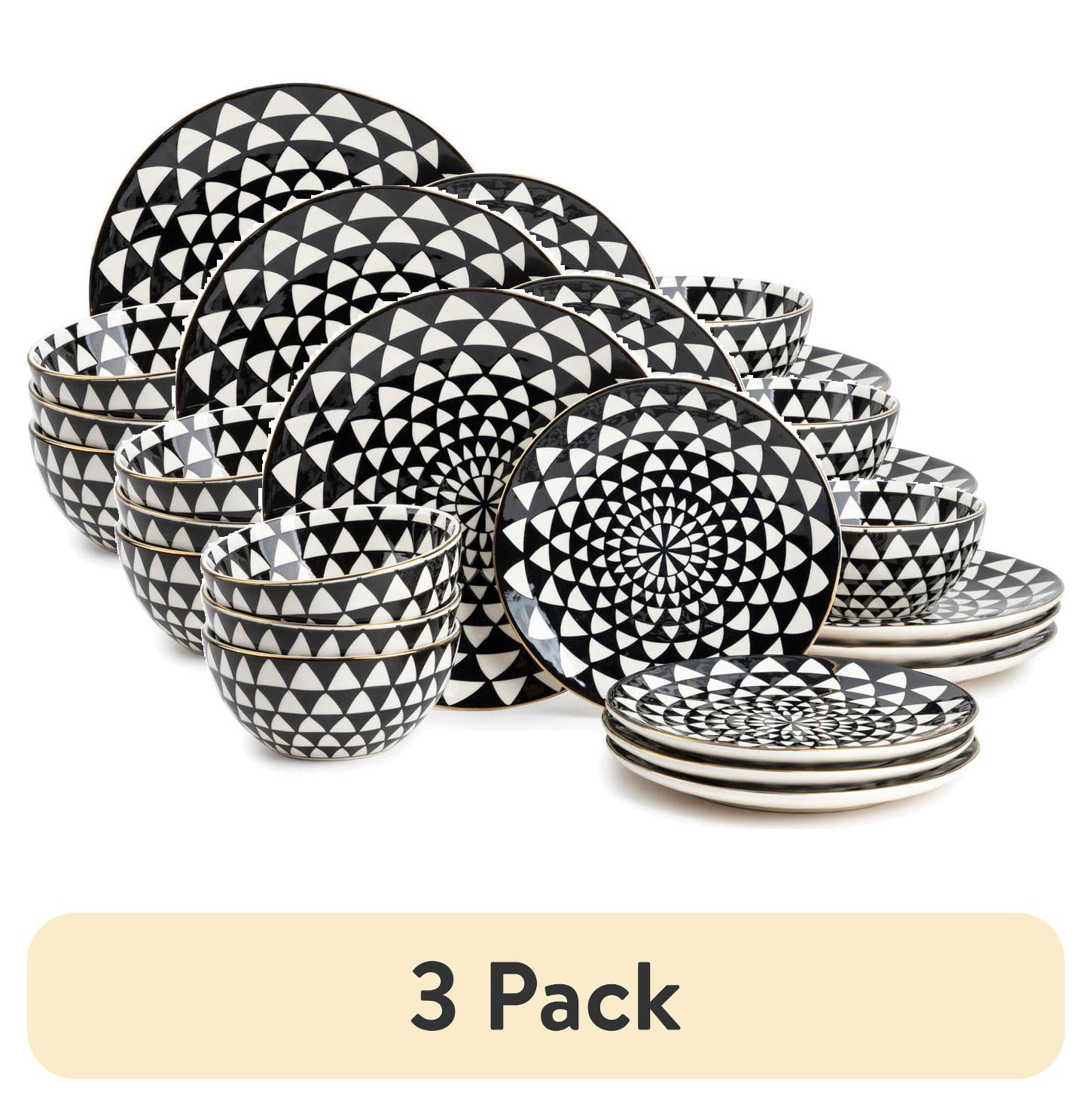 Thyme & Table Medallion 12-Piece Ceramic Dinnerware Set Black and White