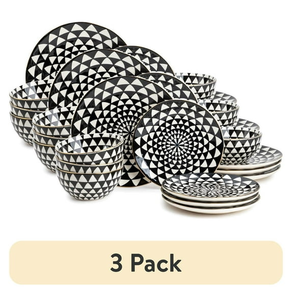 Thyme & Table Medallion 12-Piece Ceramic Dinnerware Set Black and White
