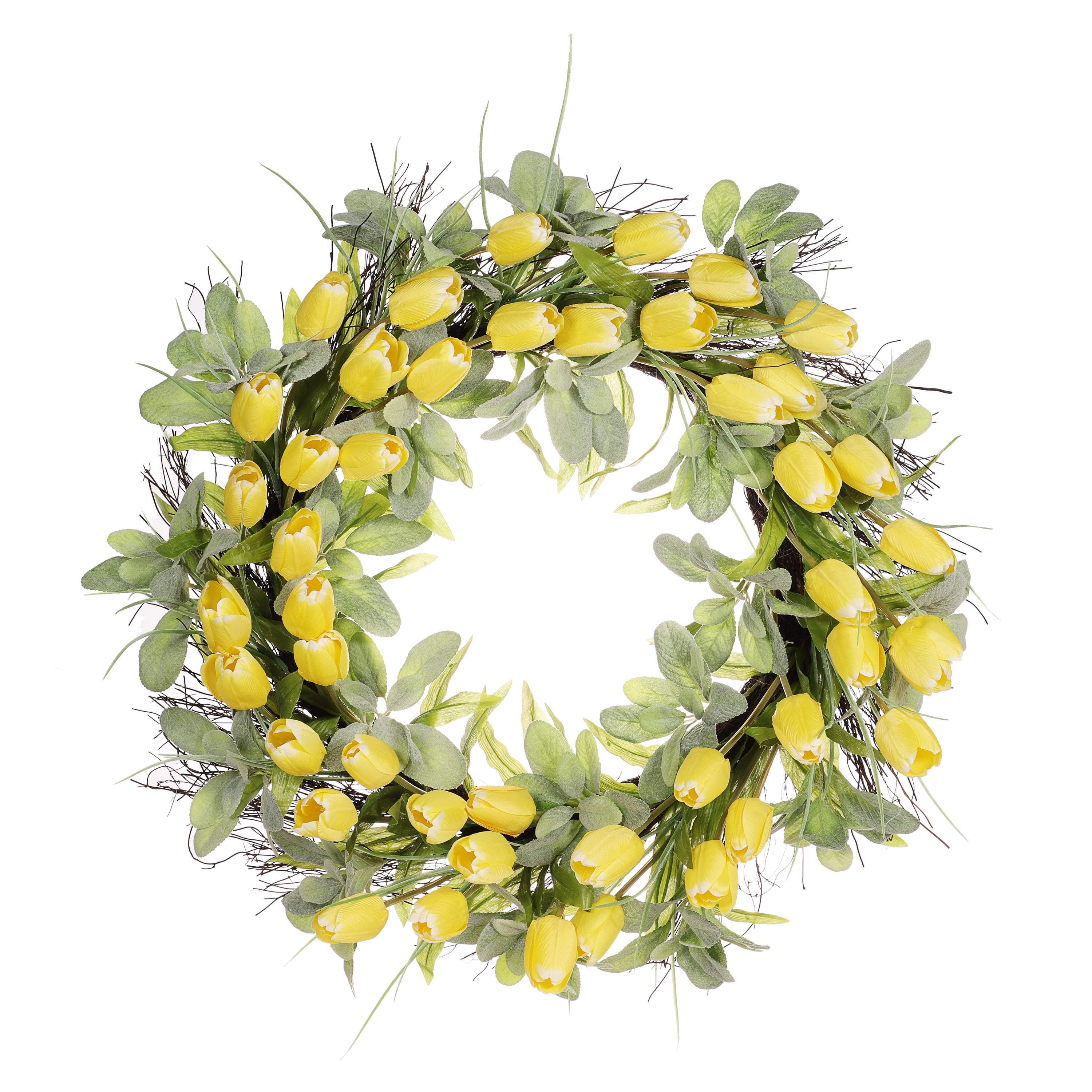 30" Artificial Tulip Floral Spring Wreath with Green Leaves