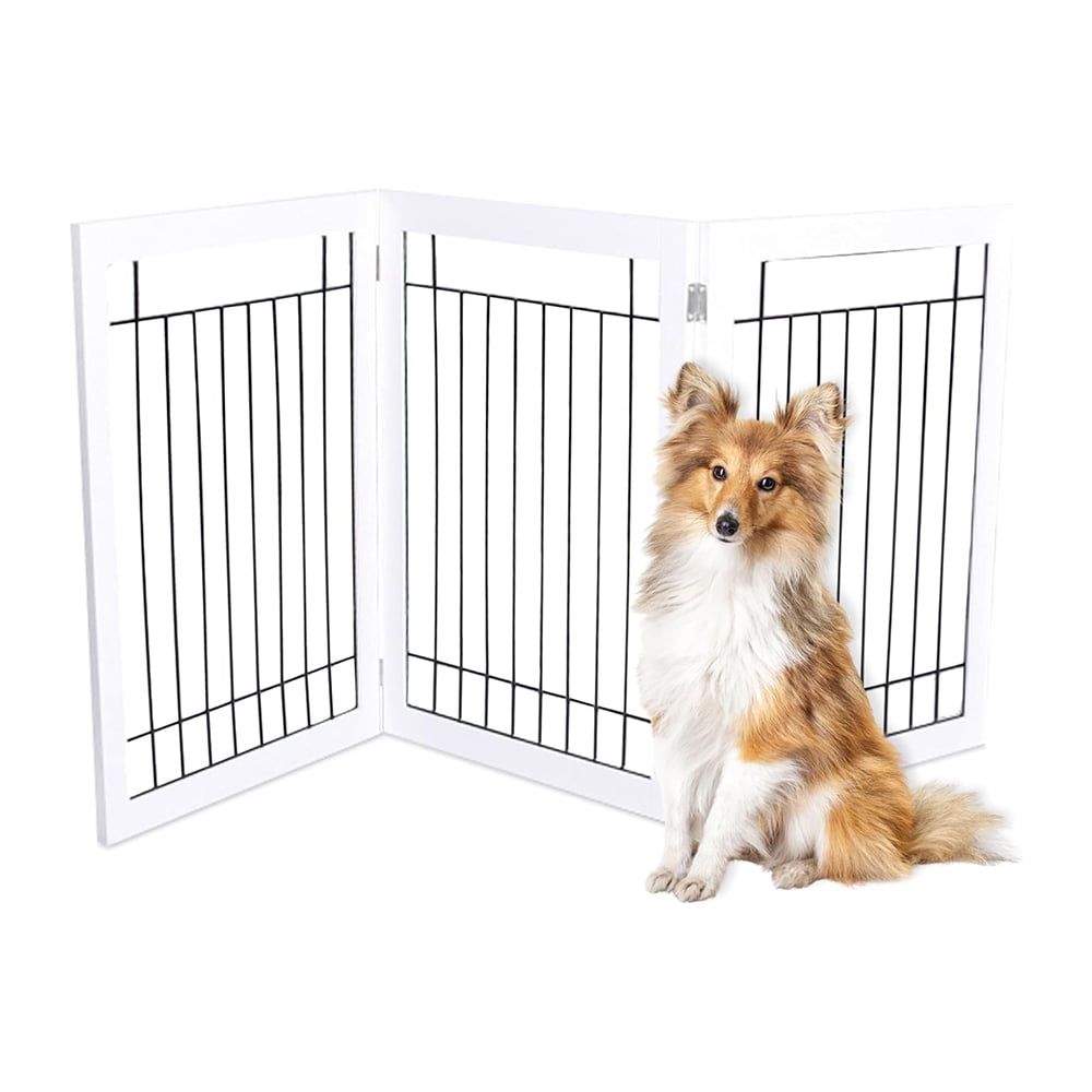 White Freestanding Solid Wood and Metal Dog Gate