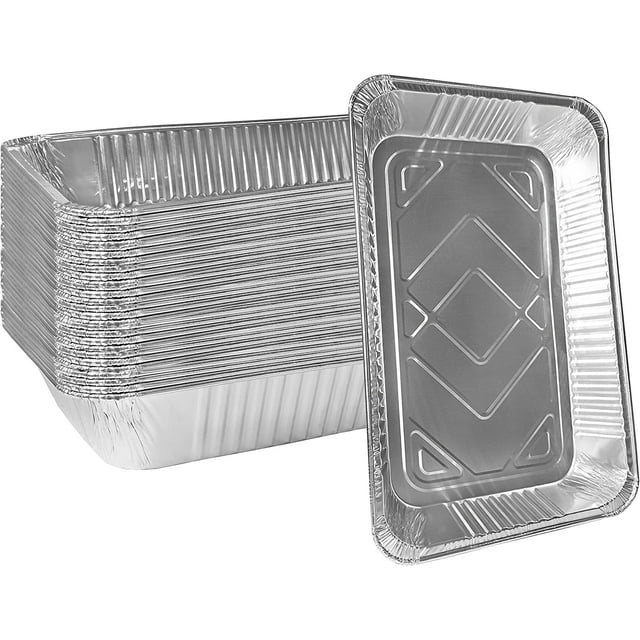 9x13 Aluminum Foil Pans (10 Pack), Disposable Half Size Deep Foil Pans, Cookware, Food Prepping, Large Pans for Baking, Reheating, Grilling
