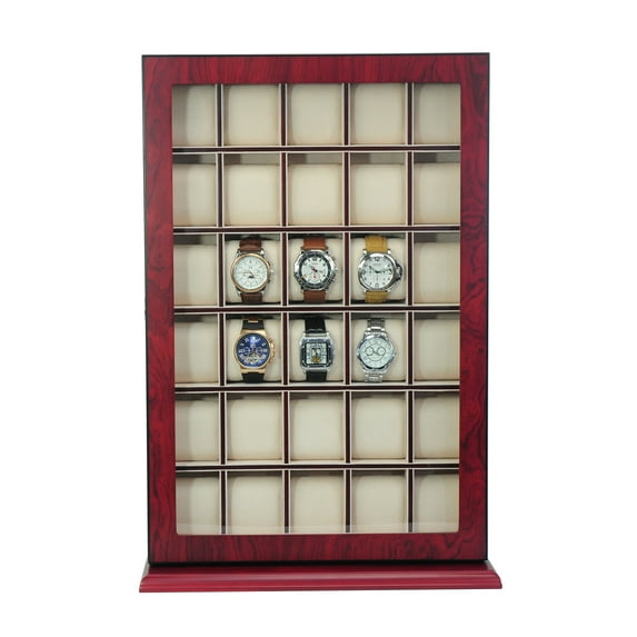 Cherry Wood 30-Slot Wall Mounted Watch Display Case