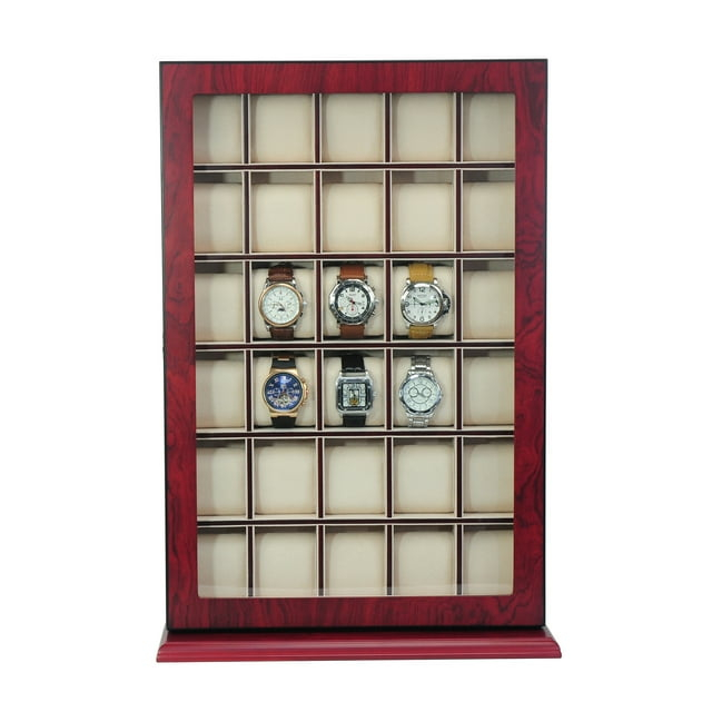 Cherry Wood 30-Slot Wall Mounted Watch Display Case