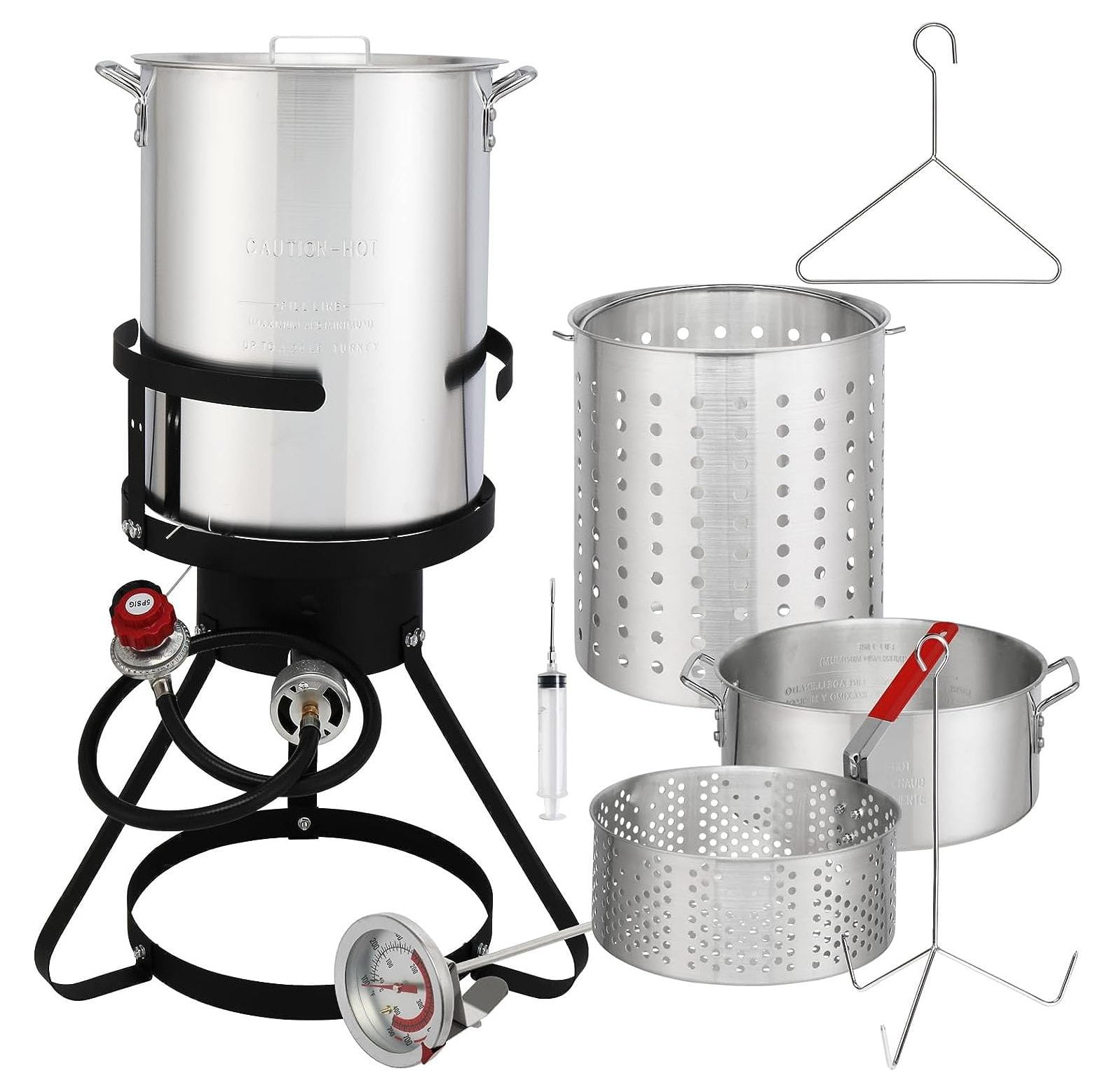 Outvita 30 Qt Turkey Deep Fryer & 10QT Fish Fryer Kit w/Baskets,Aluminum Fish & Seafood Boiler Steamer with 54,000 BTU Propane Gas Burner Stand Injector Thermometer Hose, Ideal for Outdoor Fry