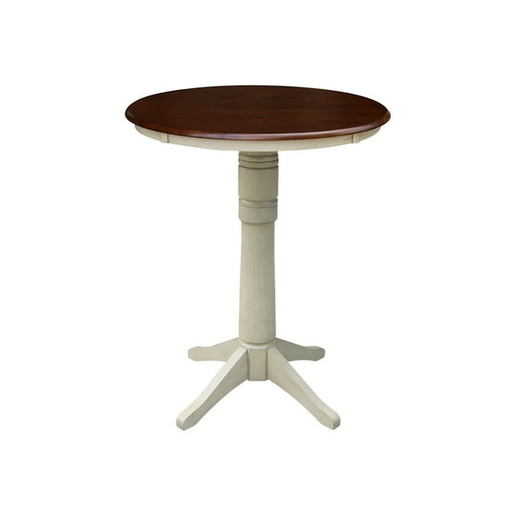 30" Round Pedestal Bar Height Table - Almond/Espresso
