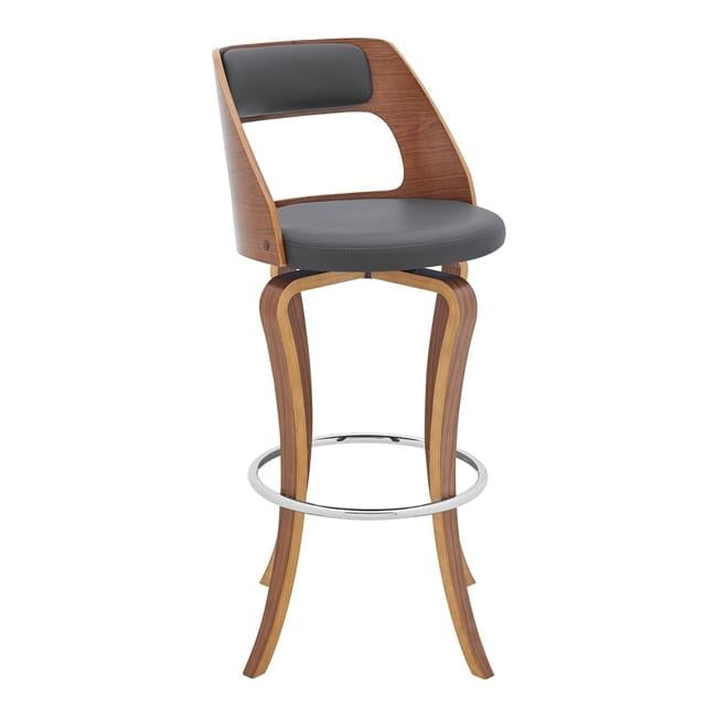 30 in. Grady Swivel Gray Faux Leather & Walnut Wood Bar Stool,