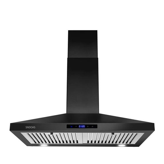 30 inch Wall Mount Range Hood Stainless Steel 350 Cfm Cooking Stove Vented LED Lamp 3 Speed Black